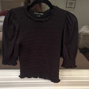 Veronica Beard Black Smocked Blouse